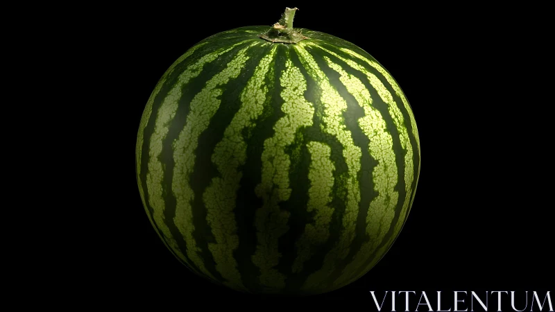 Whole striped watermelon on black background, studio view.