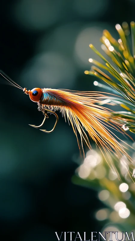 Macro study of iridescent fishing fly with bokeh field depth.