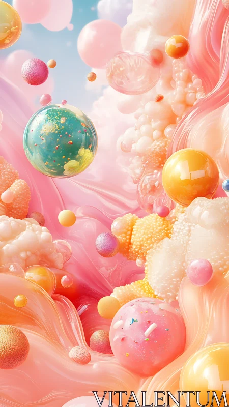 Soft candy spheres drift through a dreamy pastel cloudscape