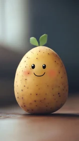 Smiling sprout potato friend brightening a cozy corner.