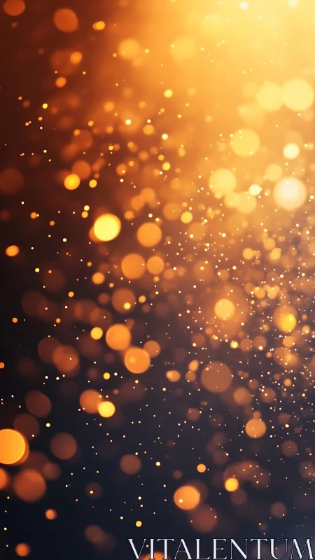 Golden bokeh particles drifting through warm radial light.