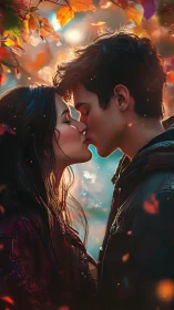 Luminescent Romantic Embrace with Chromatic Bokeh Atmospheric Composition.