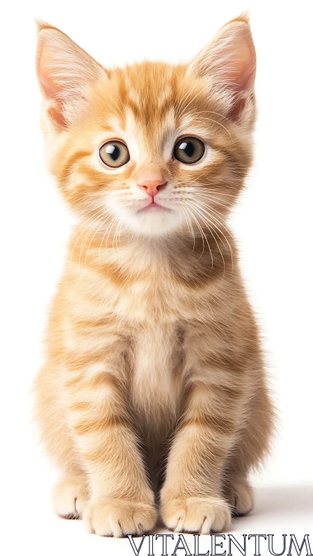 Ginger Tabby Kitten Portrait with Wide-Eyed Expression.