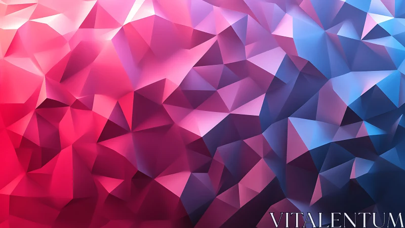 Low poly geometric background with red to blue gradient tones.