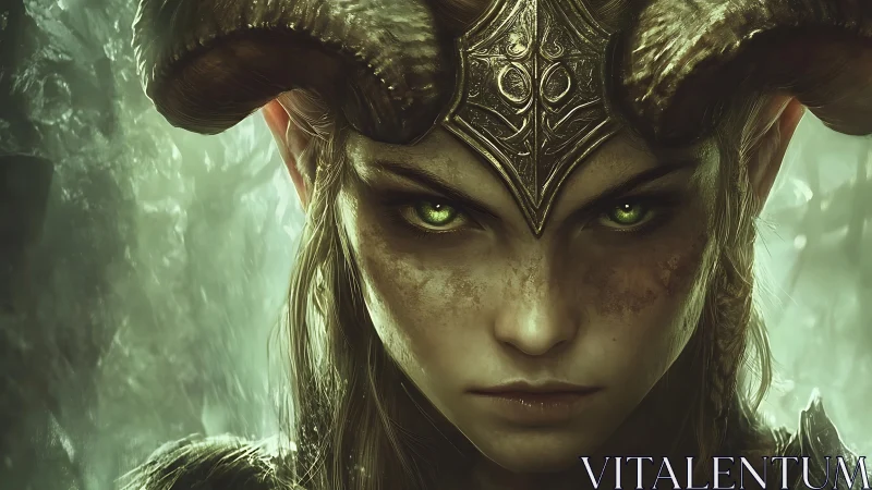 Fierce horned forest guardian meets your gaze with steady power