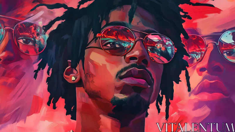 Bold reflections of cool confidence in vivid neon portrait.