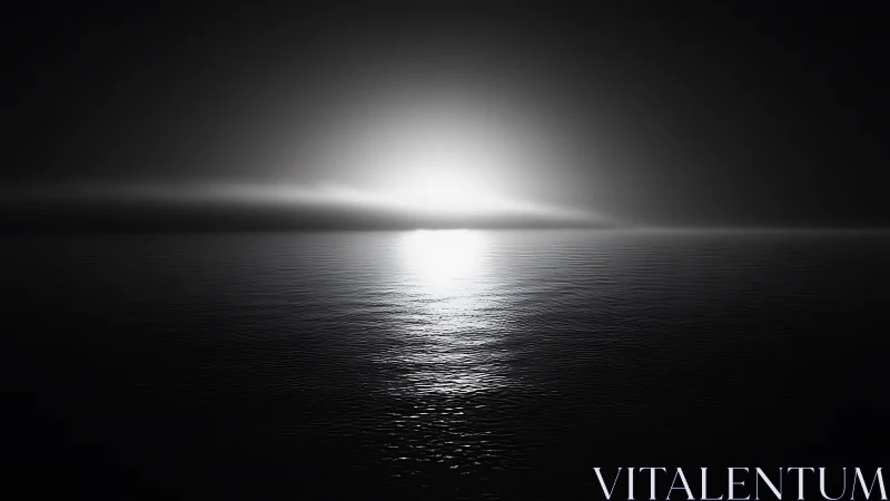 Monochrome seascape horizon with diffuse central light source