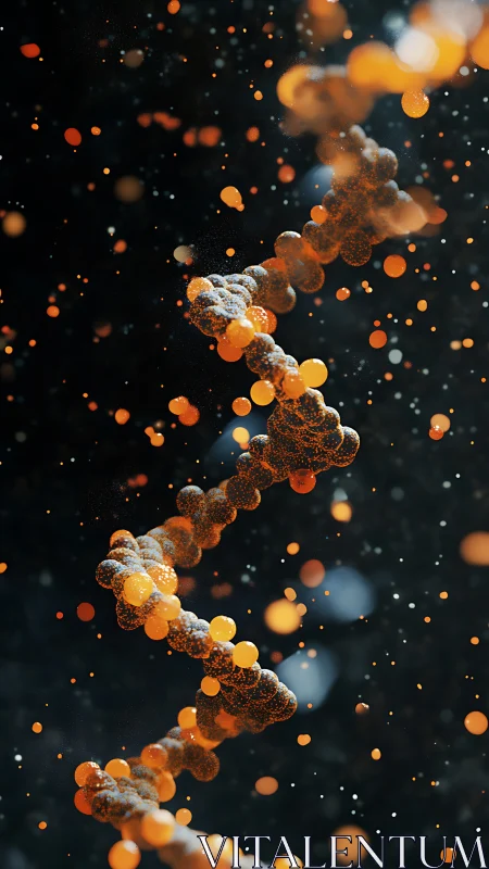 Glowing molecular DNA helix floats through dark digital space.