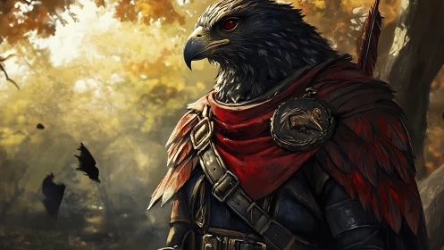Majestic Hawk Warrior in Medieval Armor, Fantasy Digital Art.