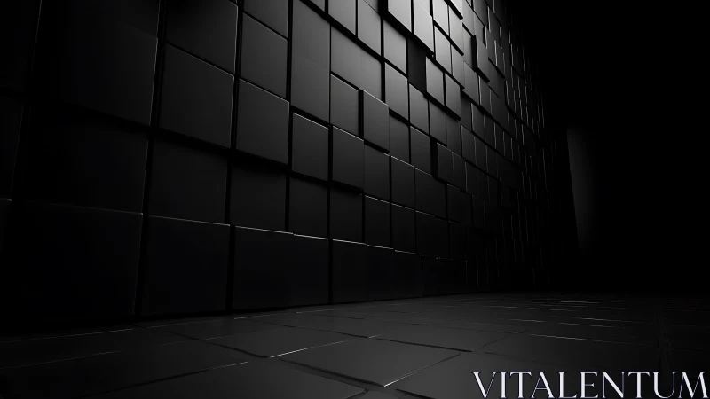 Dark geometric corridor with tiled cubic wall surfaces.