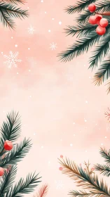 Festive evergreen branches on soft pastel winter background.