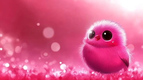 Chromatic depth-of-field study of luminous pink fledgling.