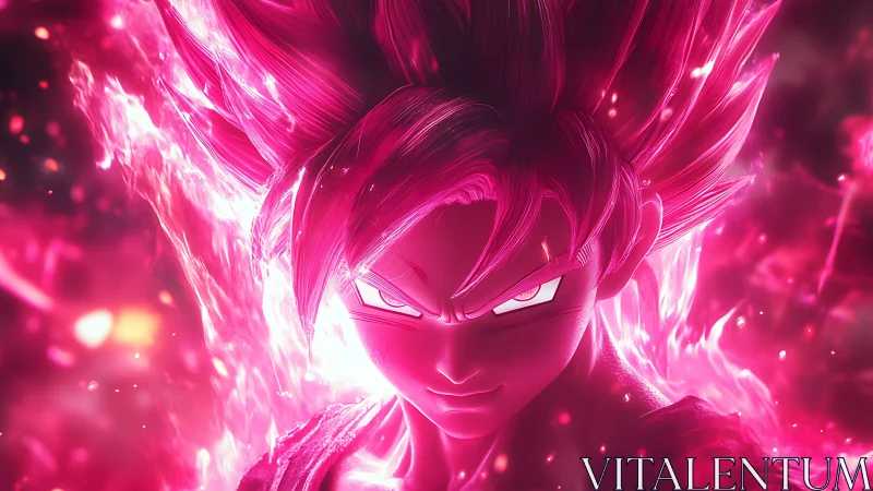 Pink energy anime fighter portrait with glowing aura.