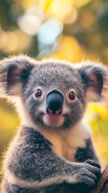 Curious baby koala enjoying soft golden forest light.
