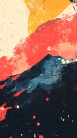 Abstract alpine silhouette under bold chromatic splashes.