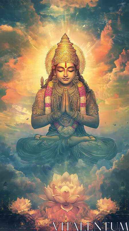 Solar lotus serenity crowns a meditating celestial guardian