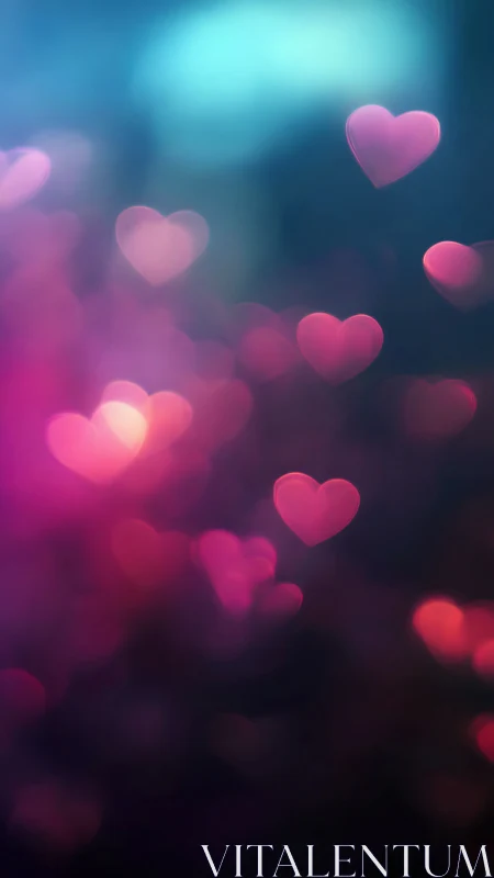 Floating Hearts in Soft Pink and Blue Light.