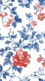 Red and Blue Botanical Garden: A Timeless Floral Pattern