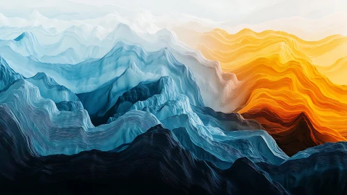 Layered chromatic mountainscape in flowing digital abstraction.
