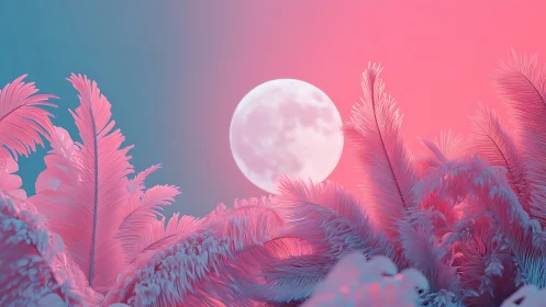 Cotton candy palms serenade a rising candy moon in neon hush