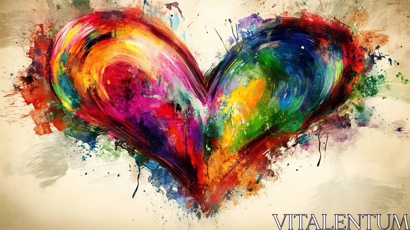 Vibrant Rainbow Heart Splatter Artwork