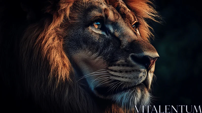 Midnight mane glows as the lion studies distant thunder