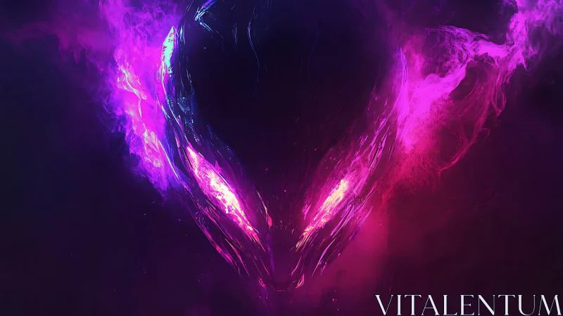 Alien energy visage glows in vivid neon cosmic flames.
