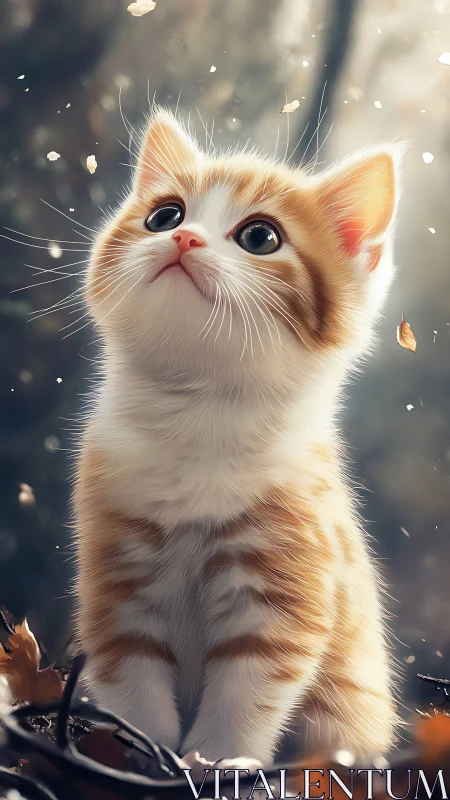 Ethereal Orange and White Kitten Gazing Upward.
