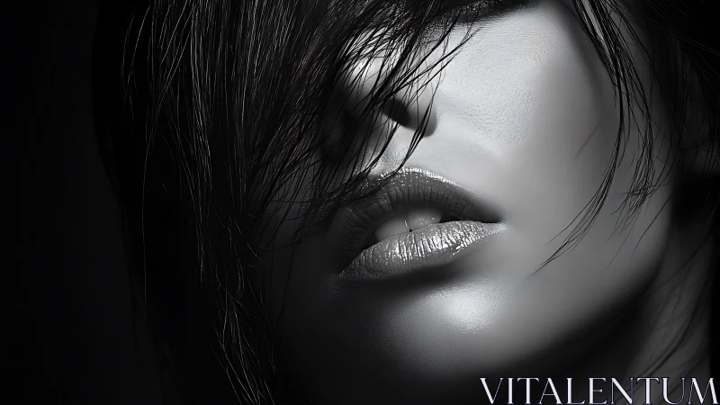 Monochrome close-up studies partially obscured female face