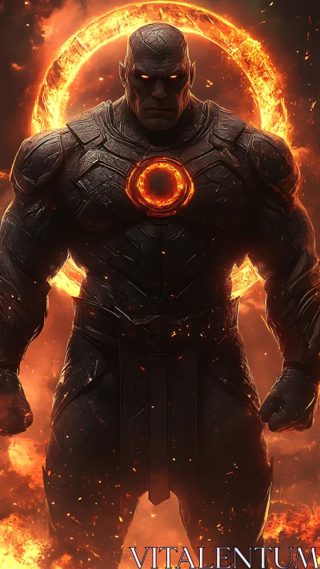 Molten-armored titan rendered with emissive core and halo ring