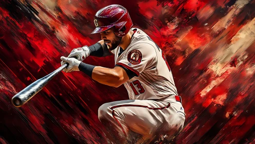 Dynamic digital painting of baseball batter in mid-swing