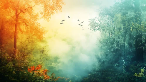 Transitional Forest Landscape with Seasonal Colors