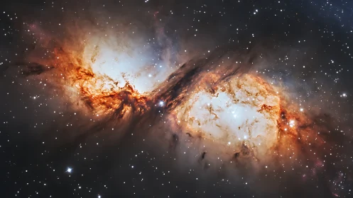 Twin star‑forges collide in a storm of ember tinted starlight