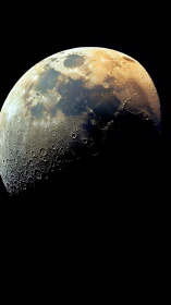 Golden moonrise close-up with softly glowing craters.