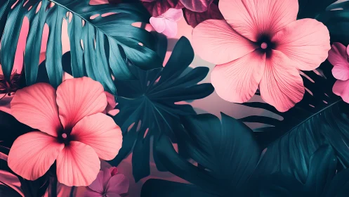 Tropical Blooms in Neon Pink and Teal.