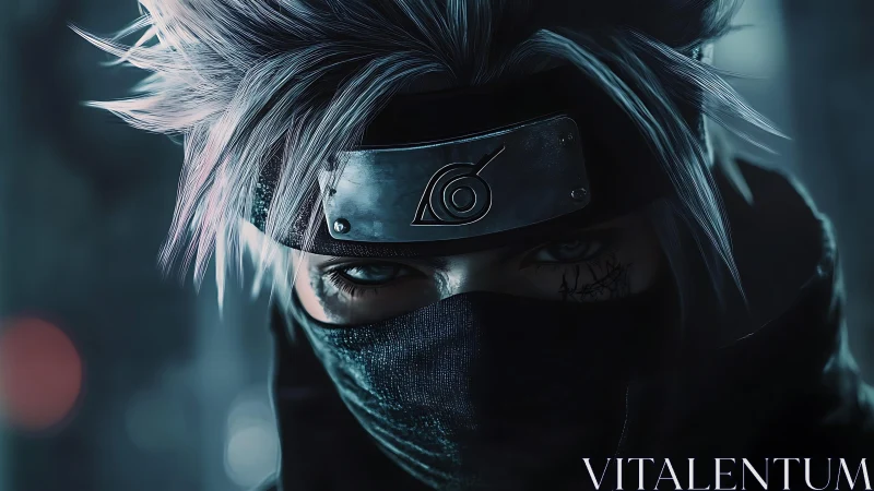 Storm-eyed masked shinobi in cold electric moonlight gaze.