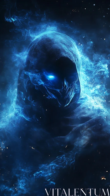 Hooded spectral figure formed from luminous blue energy.