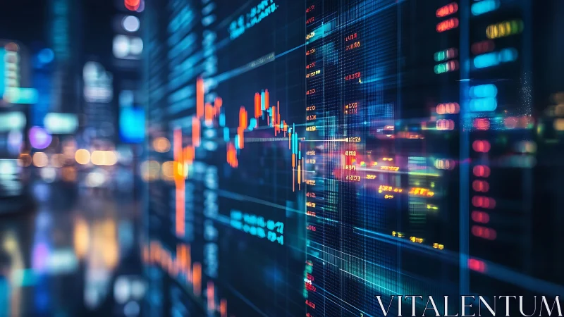 Neon financial candlestick interface in algorithmic trading grid.