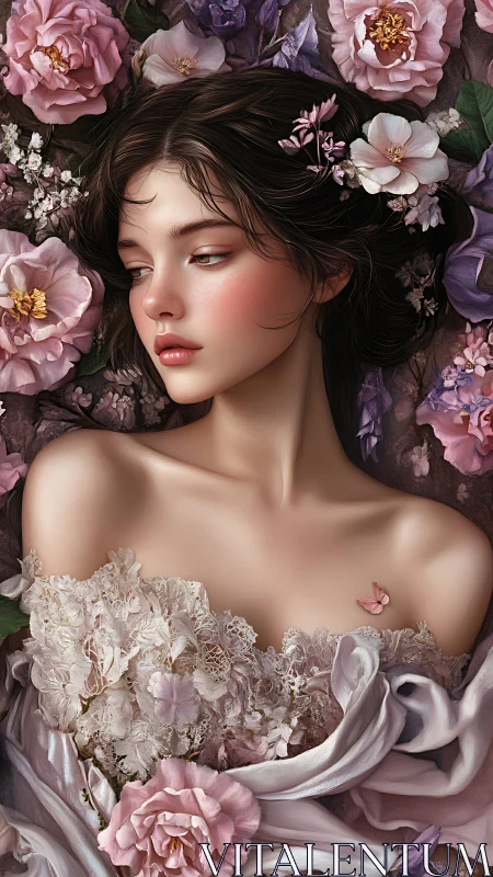 Dreamlike floral portrait captures serene feminine grace