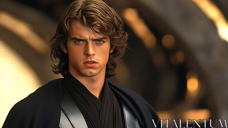 Focused young warrior bathed in warm cinematic light.