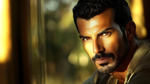 High-contrast male portrait under directional warm rim lighting