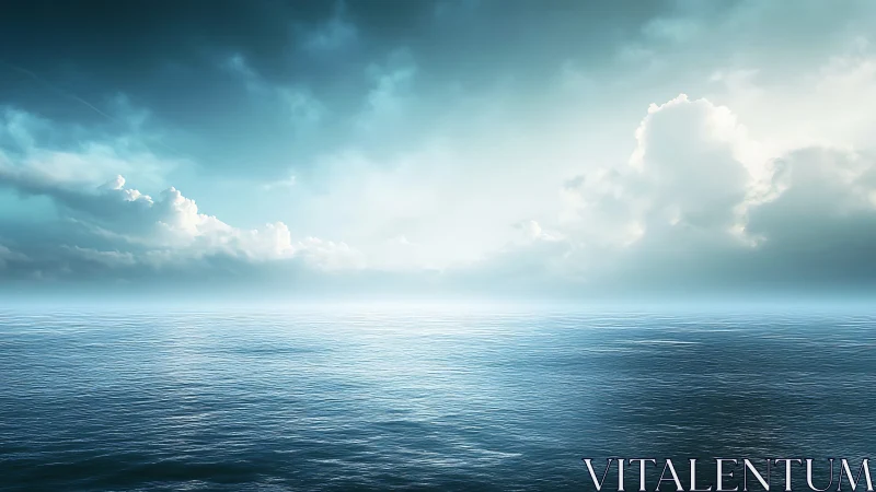 Calm ocean horizon under luminous blue morning sky