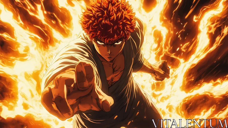 Fiery anime hero surging forward with fierce determination.