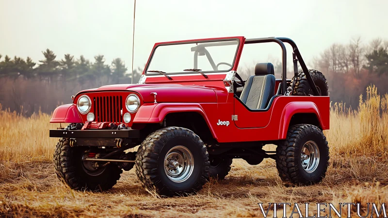 Lifted red Jeep CJ off-road build with oversized mud-terrain tires