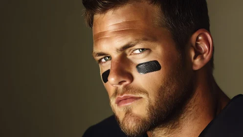 Focused football player meets the camera with calm intensity