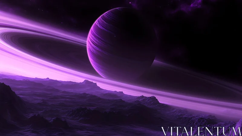 Spectral ringed gas giant over irradiated violet exoplanetary ridge.