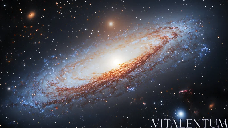 Spiral galaxy core glows through dense starfield dust lanes.