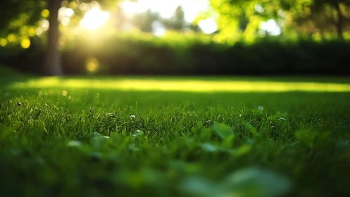 Sunlit green grass in a tranquil park, nature photography style.