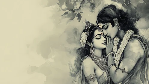 Divine Devotion: Celestial Embrace in Monochrome.