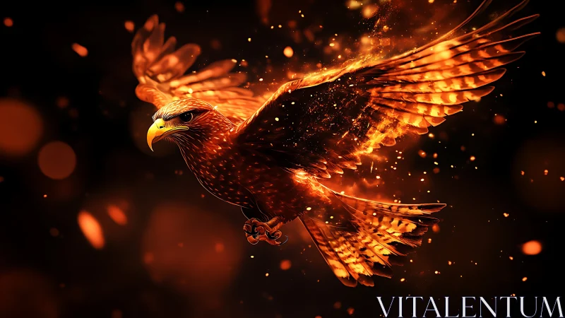 Majestic Fiery Eagle in Flight, Digital Fantasy Art Illustration.